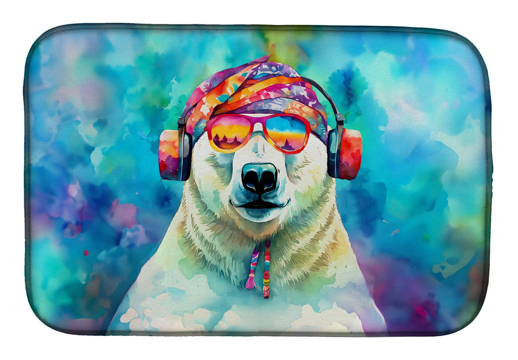 Hippie Animal Polar Bear Dish Drying Mat Absorbent Dish Drying Mat Pad for Kitchen Counter Dish Drainer Mat for Countertop, 14 x 21", Multicolor