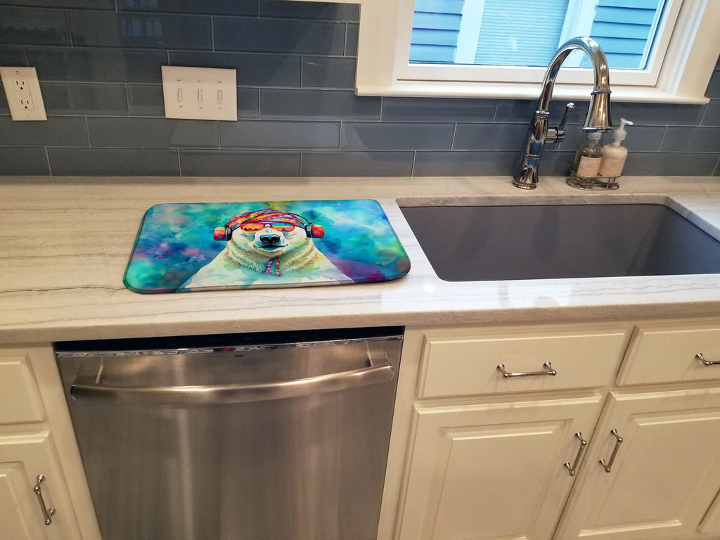 Hippie Animal Polar Bear Dish Drying Mat Absorbent Dish Drying Mat Pad for Kitchen Counter Dish Drainer Mat for Countertop, 14 x 21", Multicolor