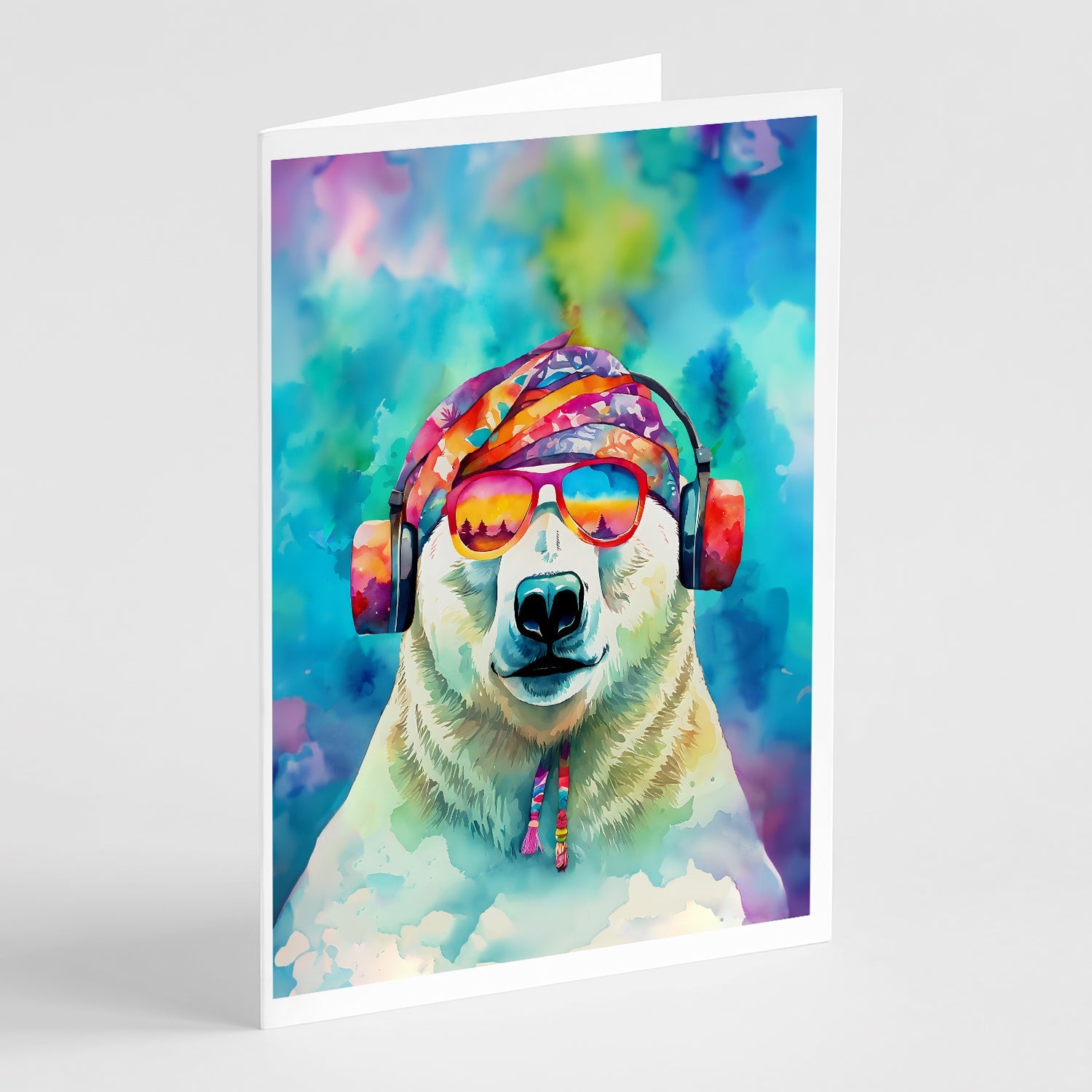 Hippie Animal Polar Bear Greeting Cards Pack of 8 Blank Cards with Envelopes Whimsical A7 Size 5x7