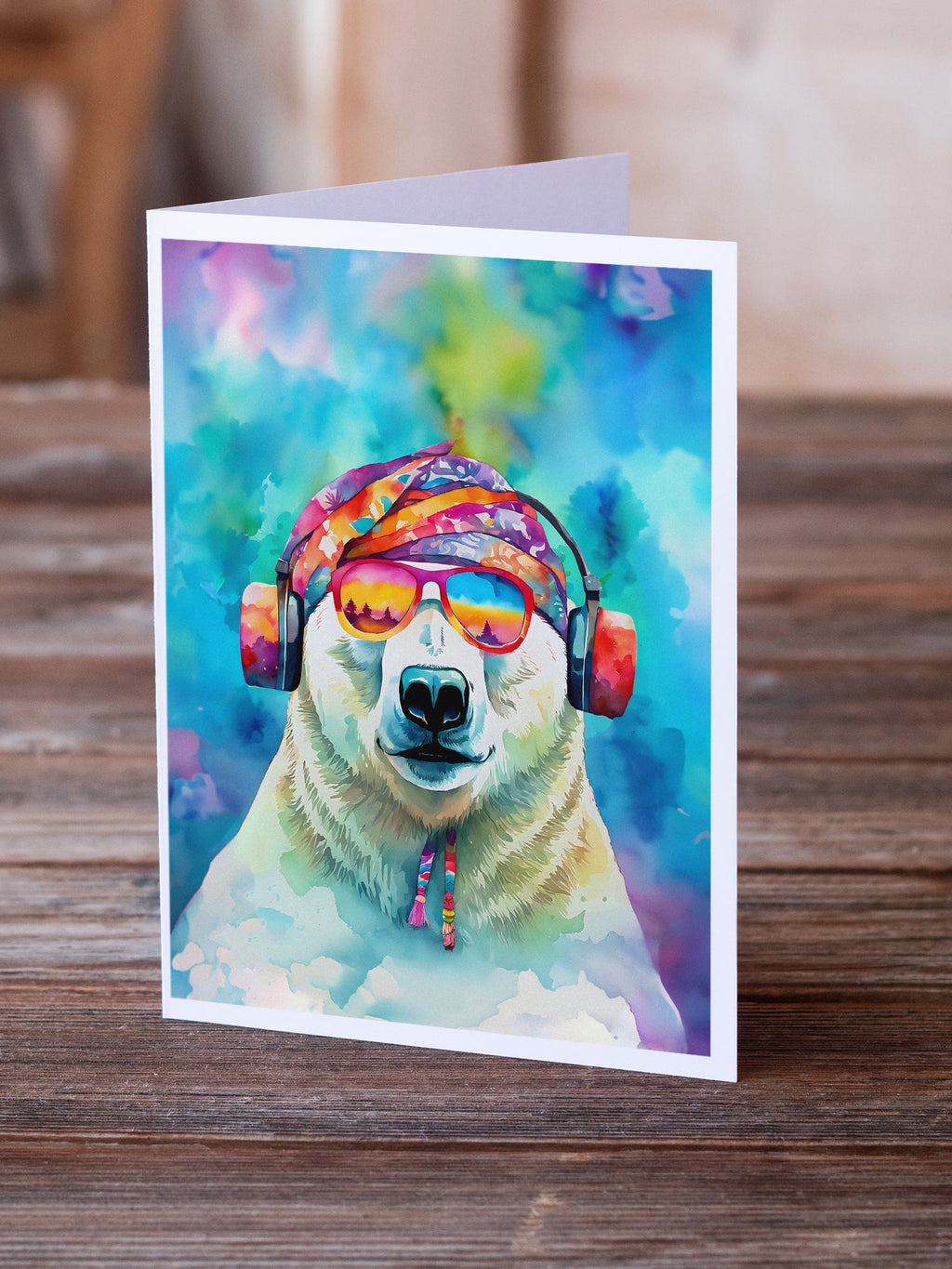 Hippie Animal Polar Bear Greeting Cards Pack of 8 Blank Cards with Envelopes Whimsical A7 Size 5x7