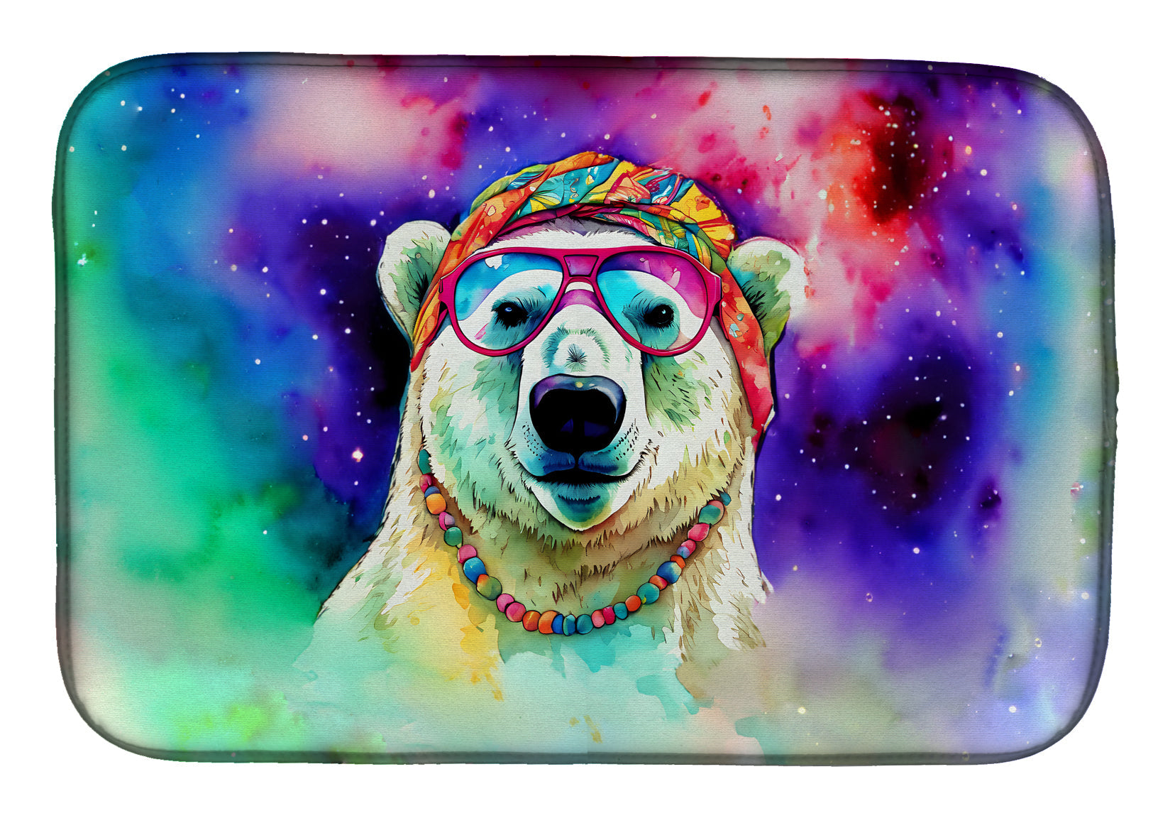 Hippie Animal Polar Bear Dish Drying Mat Absorbent Dish Drying Mat Pad for Kitchen Counter Dish Drainer Mat for Countertop, 14 x 21", Multicolor