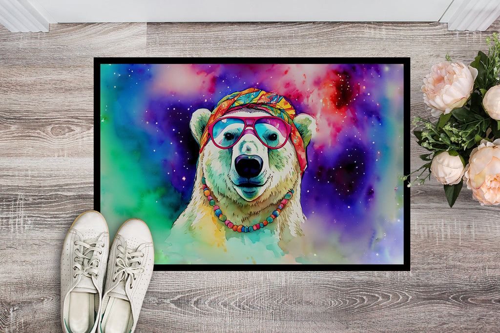 Hippie Animal Polar Bear Doormat Indoor Outdoor 24H X 36W Front Door Mat Rugs for Entryway, Non Slip Washable Low Pile,