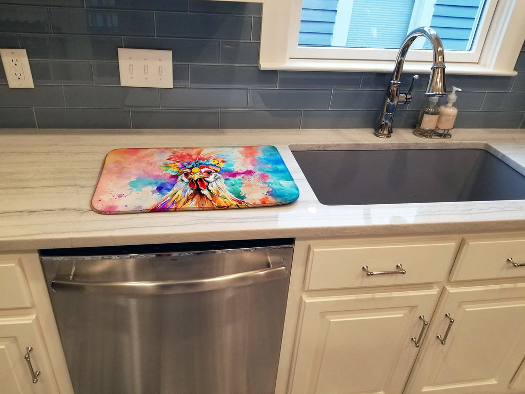 Hippie Animal Polish Poland Rooster Dish Drying Mat Absorbent Dish Drying Mat Pad for Kitchen Counter Dish Drainer Mat for Countertop, 14 x 21", Multicolor