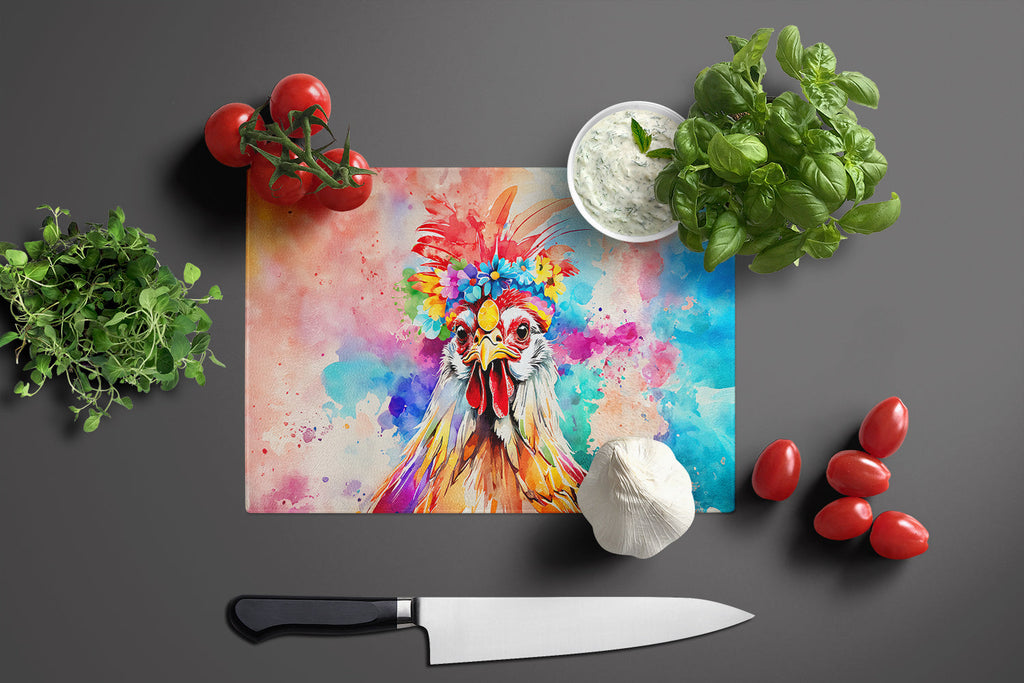 Hippie Animal Polish Poland Rooster Cutting Board Tempered Glass Kitchen Cutting Surface, Heat Resistant Chopping, Non-Slip Feet, Food Prep & Serving