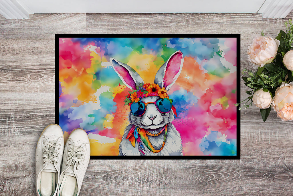 Hippie Animal Rabbit Doormat Indoor Outdoor 24H X 36W Front Door Mat Rugs for Entryway, Non Slip Washable Low Pile,