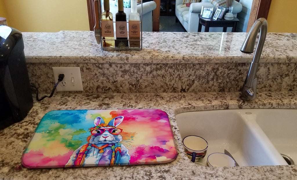 Hippie Animal Rabbit Dish Drying Mat Absorbent Dish Drying Mat Pad for Kitchen Counter Dish Drainer Mat for Countertop, 14 x 21", Multicolor