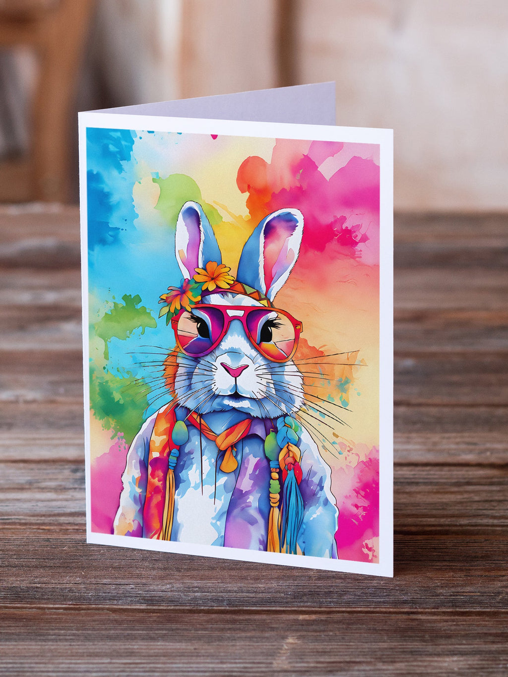 Hippie Animal Rabbit Greeting Cards Pack of 8 Blank Cards with Envelopes Whimsical A7 Size 5x7