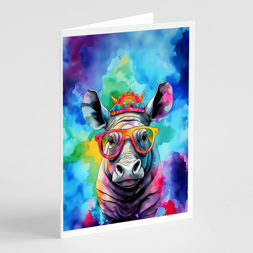 Hippie Animal Rhinoceros Greeting Cards Pack of 8 Blank Cards with Envelopes Whimsical A7 Size 5x7
