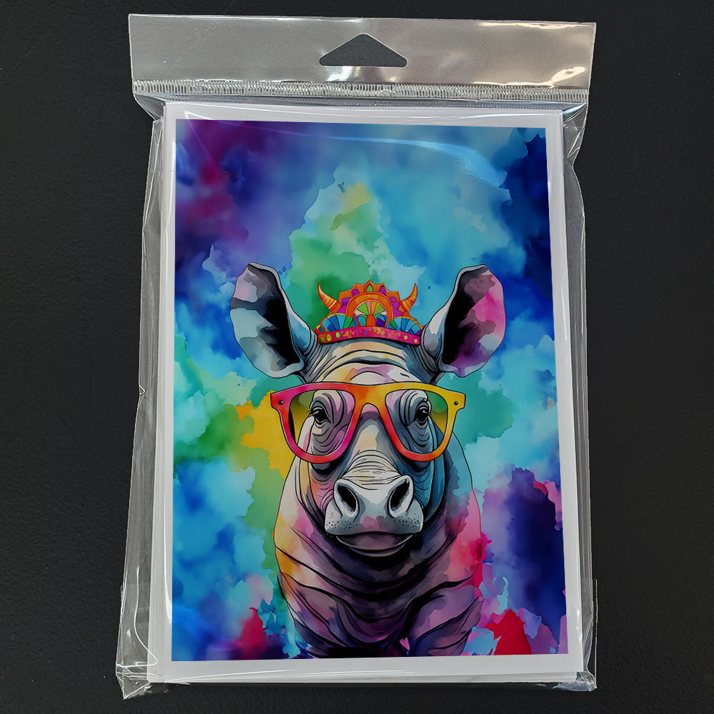 Hippie Animal Rhinoceros Greeting Cards Pack of 8 Blank Cards with Envelopes Whimsical A7 Size 5x7