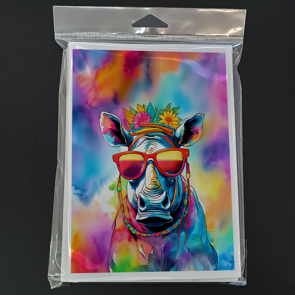 Hippie Animal Rhinoceros Greeting Cards Pack of 8 Blank Cards with Envelopes Whimsical A7 Size 5x7