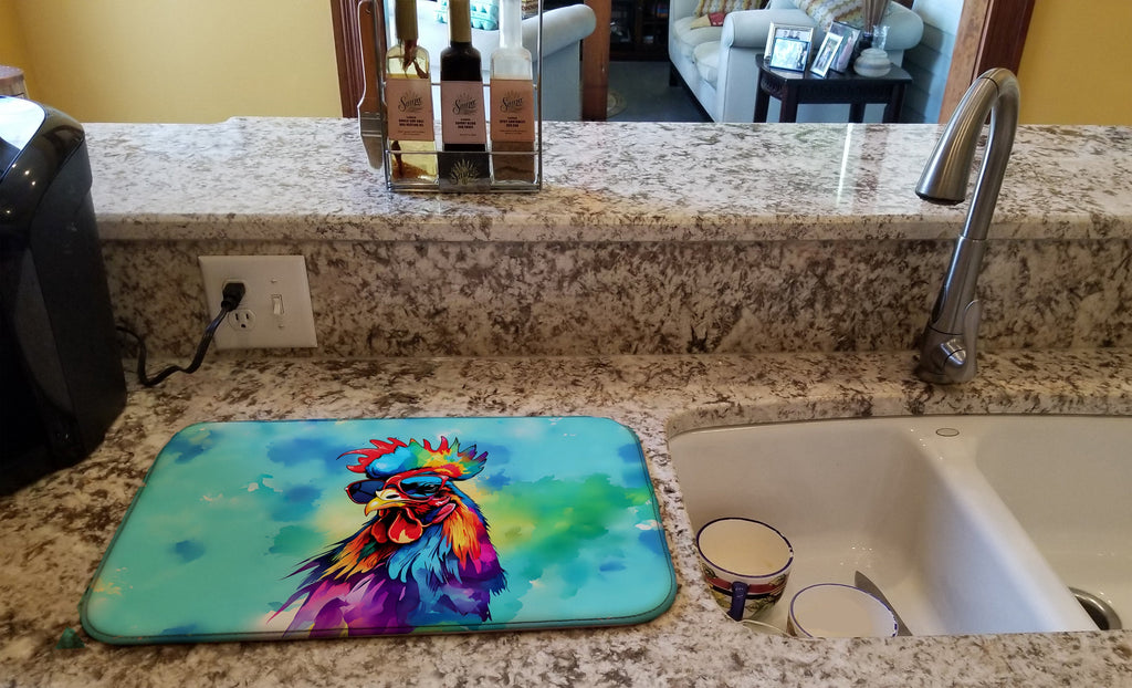 Hippie Animal Rooster Dish Drying Mat Absorbent Dish Drying Mat Pad for Kitchen Counter Dish Drainer Mat for Countertop, 14 x 21", Multicolor