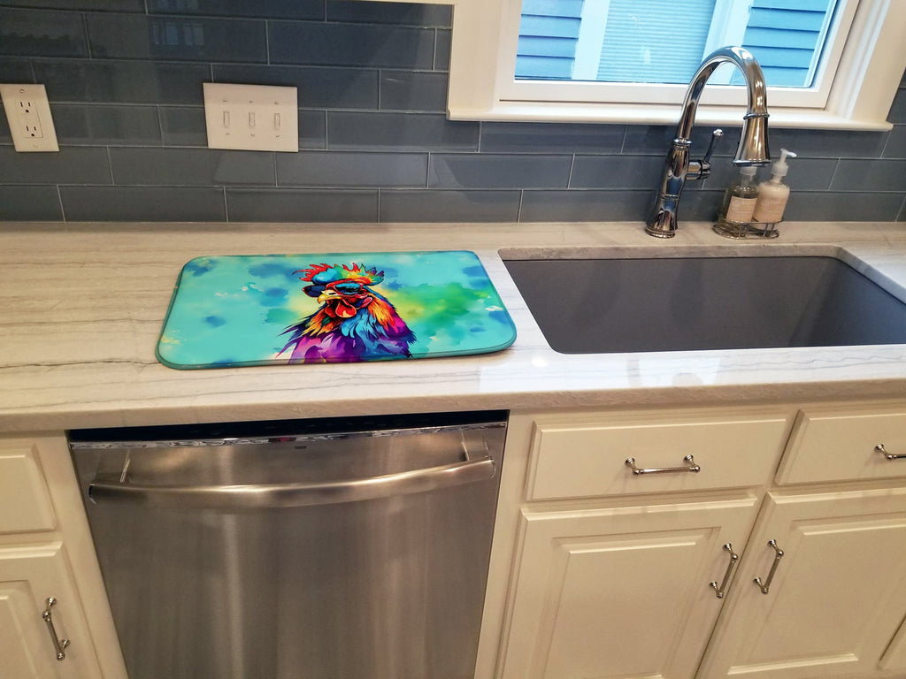 Hippie Animal Rooster Dish Drying Mat Absorbent Dish Drying Mat Pad for Kitchen Counter Dish Drainer Mat for Countertop, 14 x 21", Multicolor