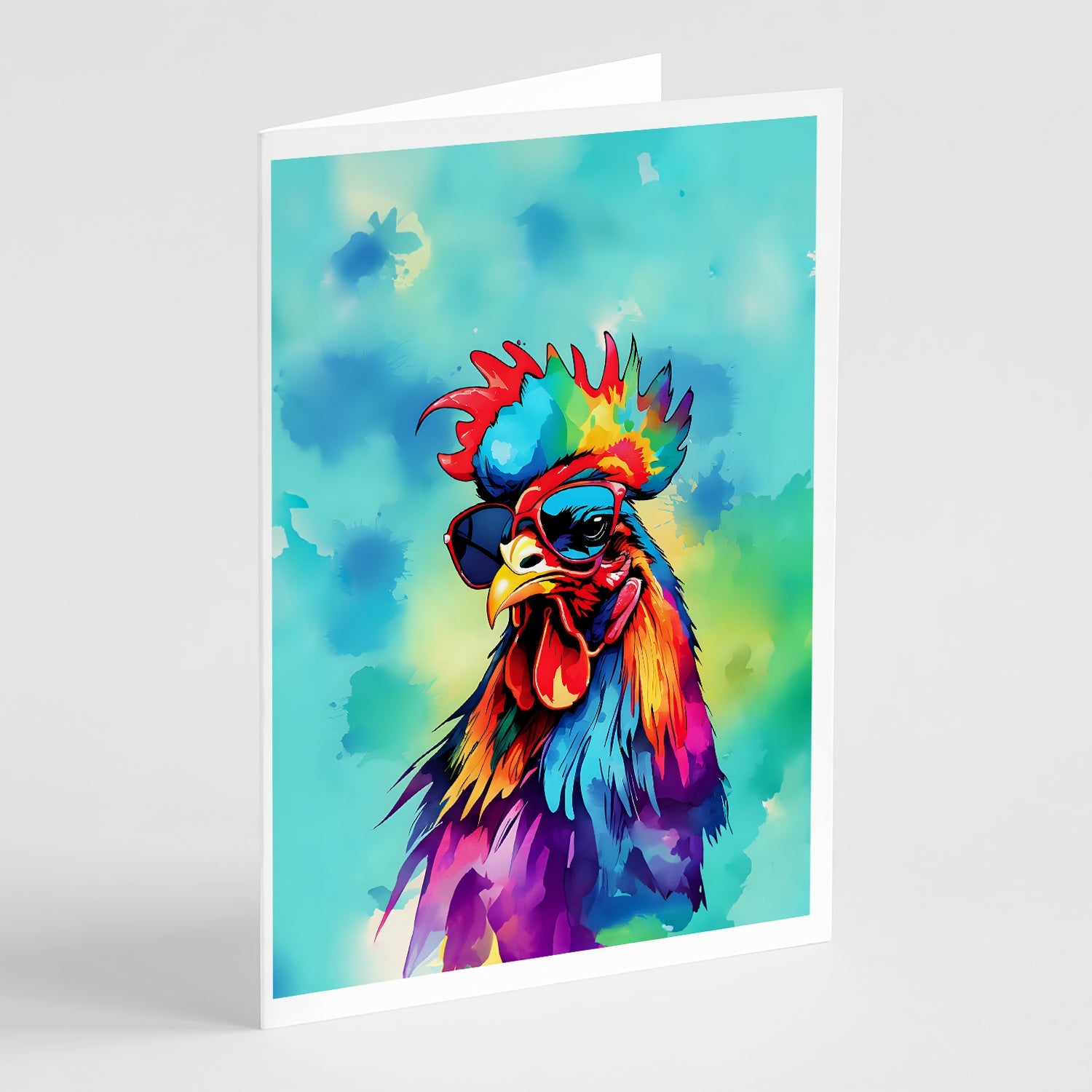 Hippie Animal Rooster Greeting Cards Pack of 8 Blank Cards with Envelopes Whimsical A7 Size 5x7
