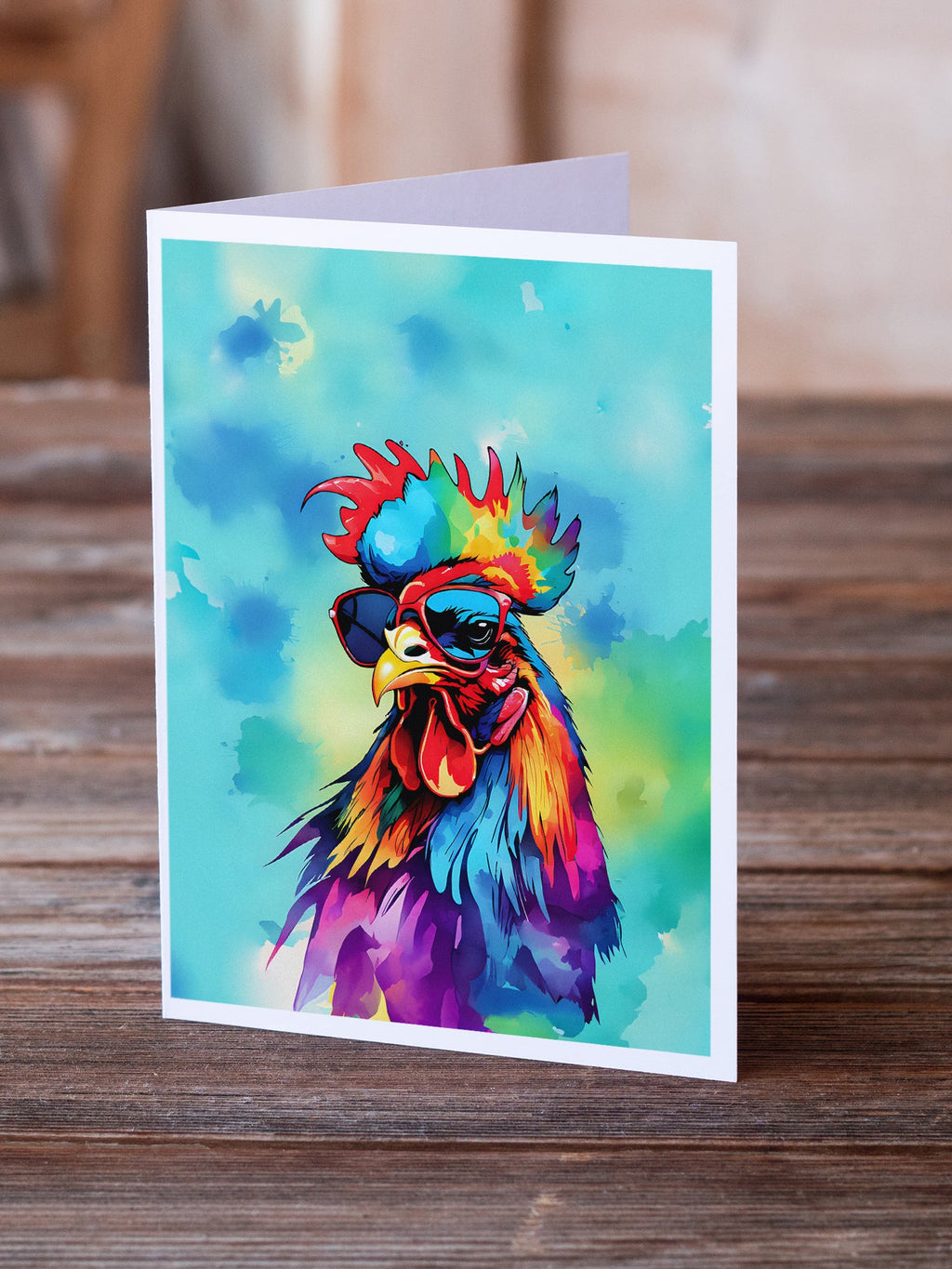 Hippie Animal Rooster Greeting Cards Pack of 8 Blank Cards with Envelopes Whimsical A7 Size 5x7