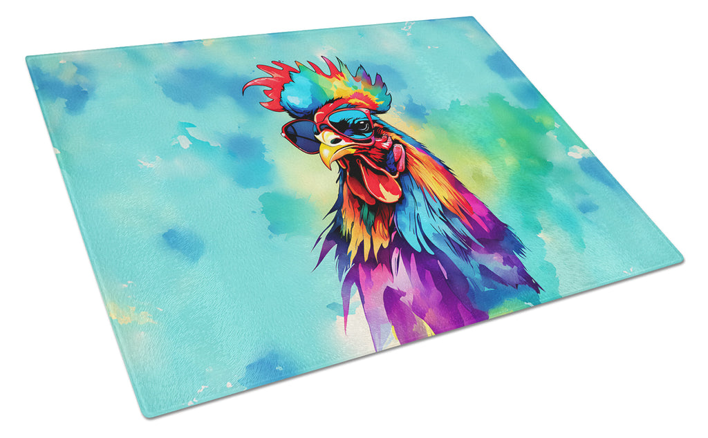 Hippie Animal Rooster Cutting Board Tempered Glass Kitchen Cutting Surface, Heat Resistant Chopping, Non-Slip Feet, Food Prep & Serving