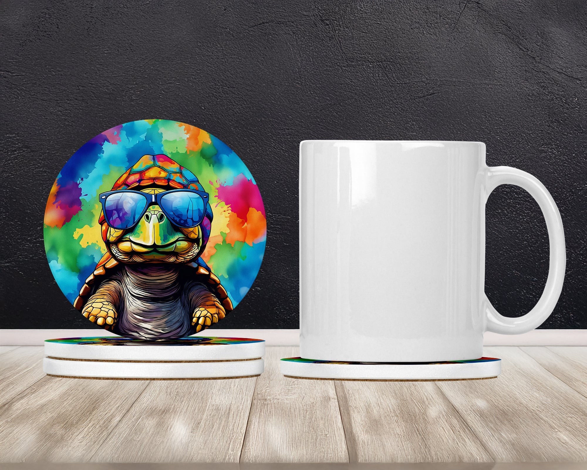 Hippie Animal Tortoise Turtle Large Sandstone Coasters Pack of 4 Absorbent Round Coasters Decor Gifts for Men or Women, 4 in, Multicolor