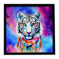 Hippie Animal White Tiger Framed Metal Print Bathroom, Kitchen, Office, Home Decor Wall Art Ready to Hang, Square, 8X8