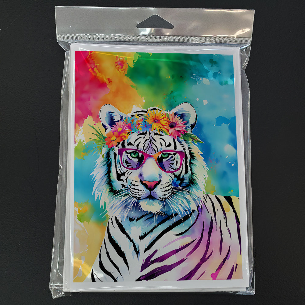 Hippie Animal White Tiger Greeting Cards Pack of 8 Blank Cards with Envelopes Whimsical A7 Size 5x7