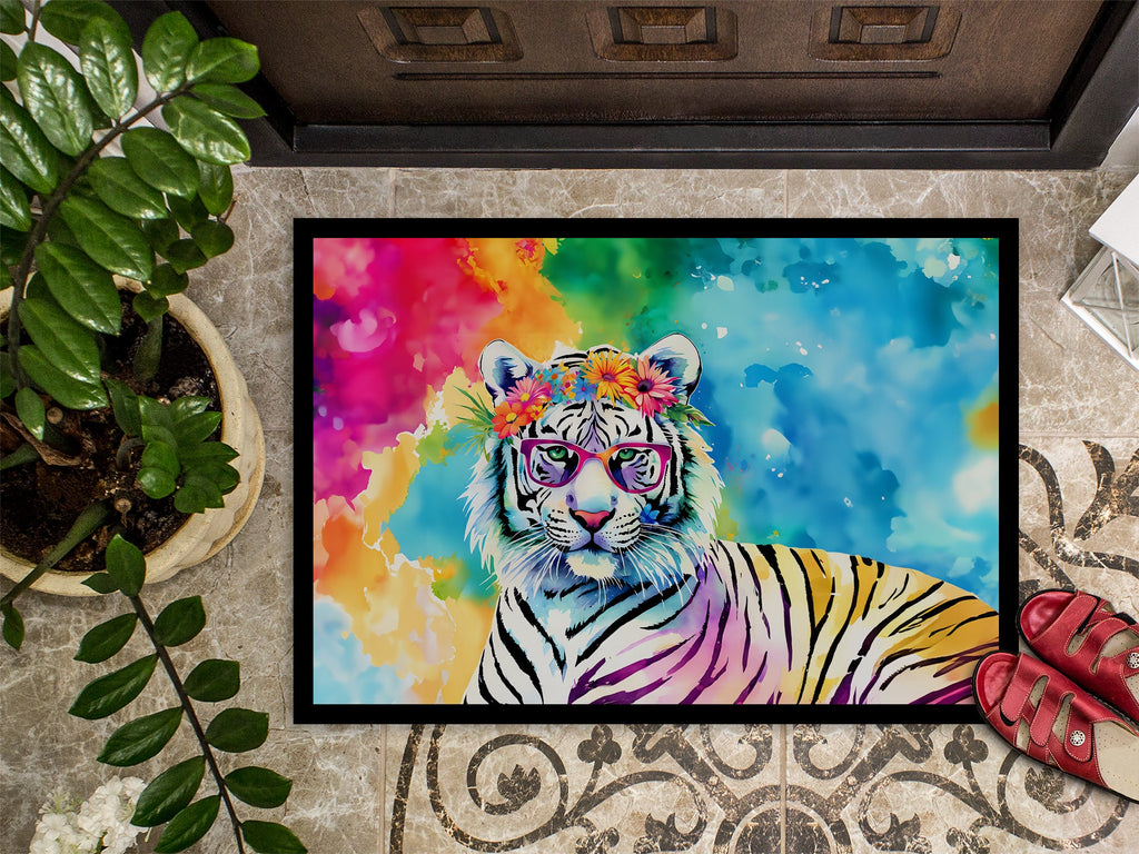 Hippie Animal White Tiger Doormat Indoor Outdoor 24H X 36W Front Door Mat Rugs for Entryway, Non Slip Washable Low Pile,