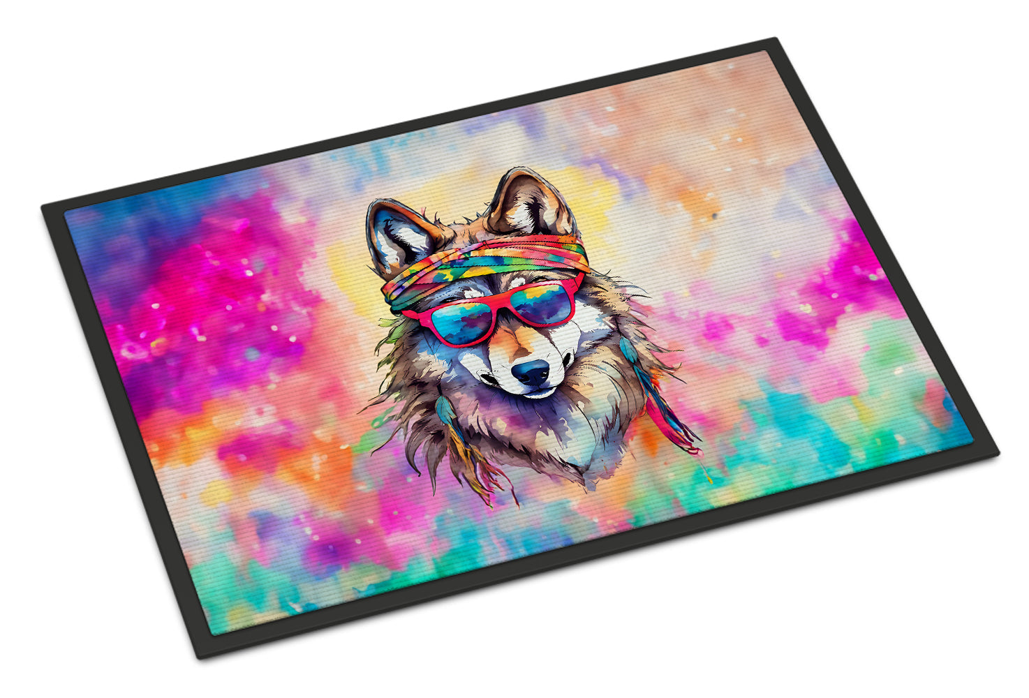 Hippie Animal Wolf Doormat Indoor Outdoor 24H X 36W Front Door Mat Rugs for Entryway, Non Slip Washable Low Pile,