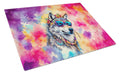 Hippie Animal Wolf Cutting Board Tempered Glass Kitchen Cutting Surface, Heat Resistant Chopping, Non-Slip Feet, Food Prep & Serving