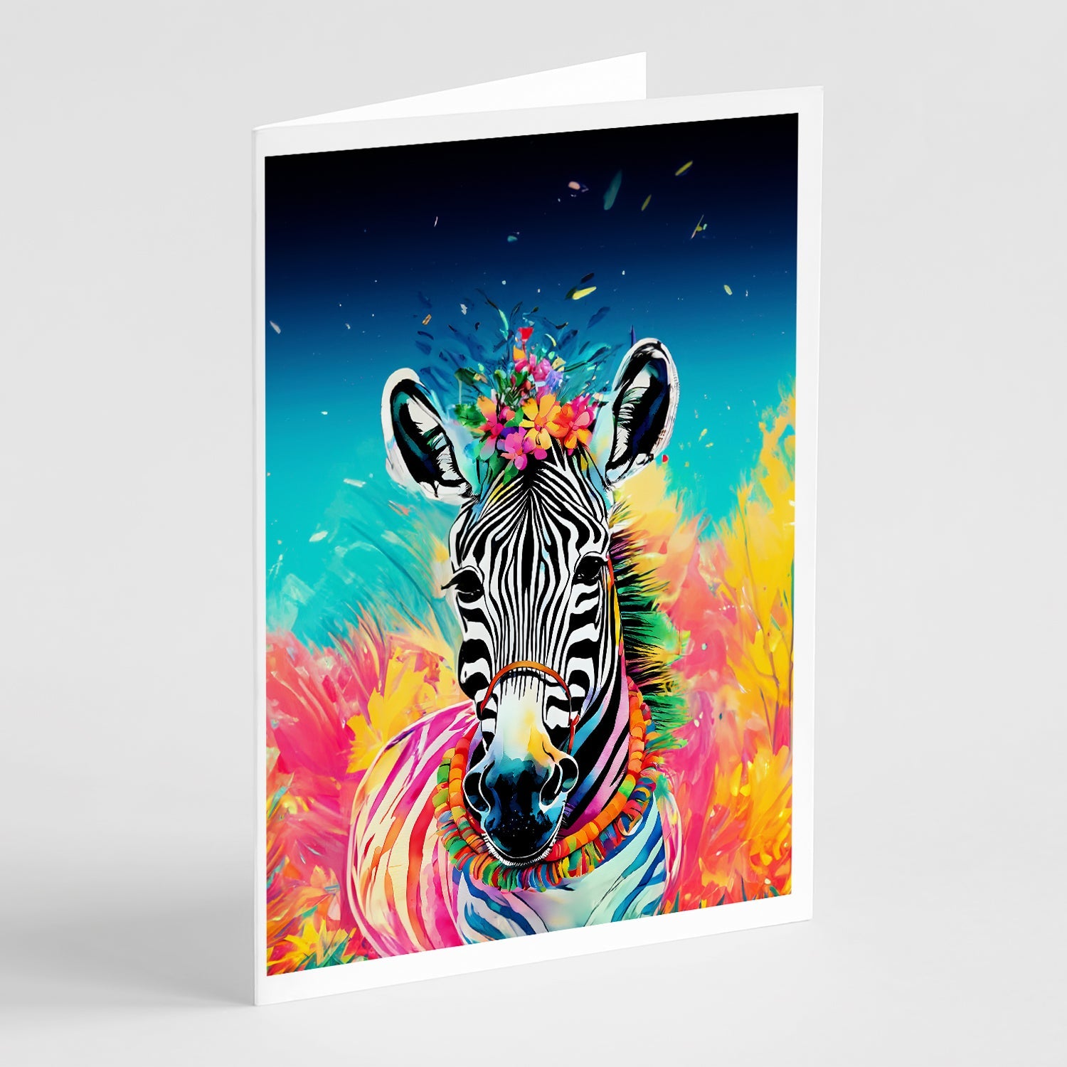 Hippie Animal Zebra Greeting Cards Pack of 8 Blank Cards with Envelopes Whimsical A7 Size 5x7