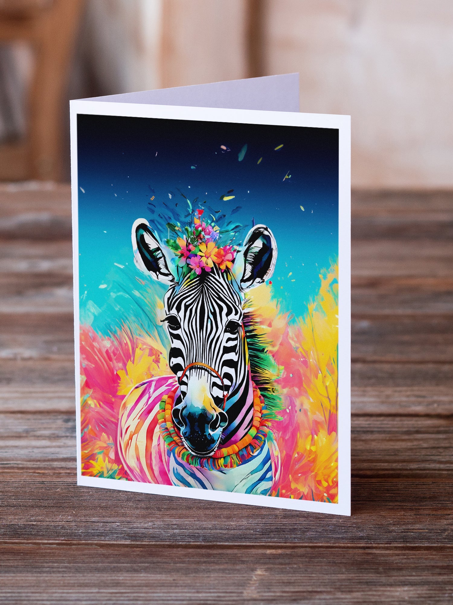 Hippie Animal Zebra Greeting Cards Pack of 8 Blank Cards with Envelopes Whimsical A7 Size 5x7