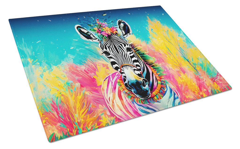 Hippie Animal Zebra Cutting Board Tempered Glass Kitchen Cutting Surface, Heat Resistant Chopping, Non-Slip Feet, Food Prep & Serving