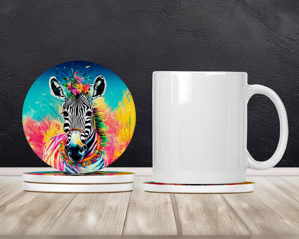 Hippie Animal Zebra Large Sandstone Coasters Pack of 4 Absorbent Round Coasters Decor Gifts for Men or Women, 4 in, Multicolor
