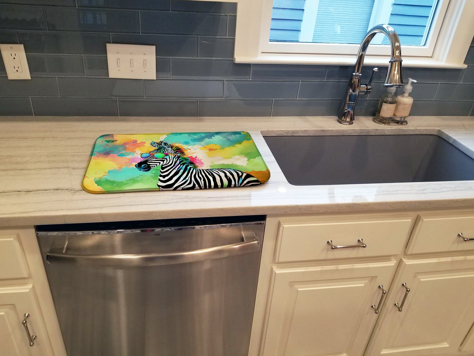 Hippie Animal Zebra Dish Drying Mat Absorbent Dish Drying Mat Pad for Kitchen Counter Dish Drainer Mat for Countertop, 14 x 21", Multicolor