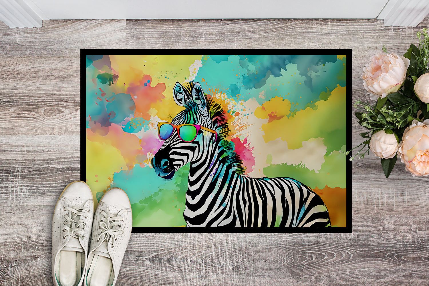 Hippie Animal Zebra Doormat Indoor Outdoor 24H X 36W Front Door Mat Rugs for Entryway, Non Slip Washable Low Pile,