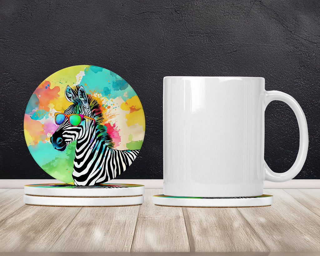 Hippie Animal Zebra Large Sandstone Coasters Pack of 4 Absorbent Round Coasters Decor Gifts for Men or Women, 4 in, Multicolor