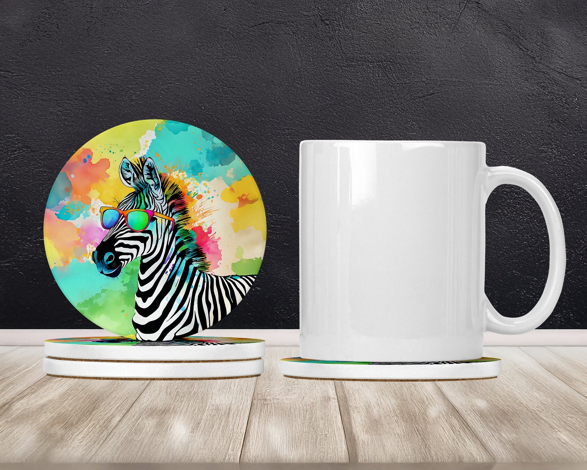 Hippie Animal Zebra Large Sandstone Coasters Pack of 4 Absorbent Round Coasters Decor Gifts for Men or Women, 4 in, Multicolor