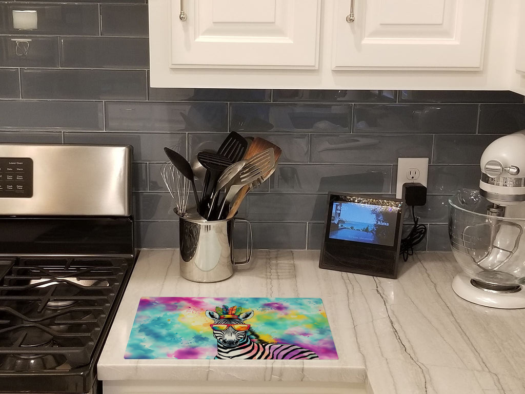 Hippie Animal Zebra Cutting Board Tempered Glass Kitchen Cutting Surface, Heat Resistant Chopping, Non-Slip Feet, Food Prep & Serving