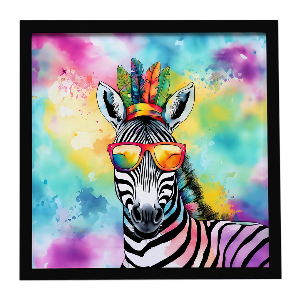 Hippie Animal Zebra Framed Metal Print Bathroom, Kitchen, Office, Home Decor Wall Art Ready to Hang, Square, 8X8