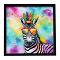 Hippie Animal Zebra Framed Metal Print Bathroom, Kitchen, Office, Home Decor Wall Art Ready to Hang, Square, 8X8