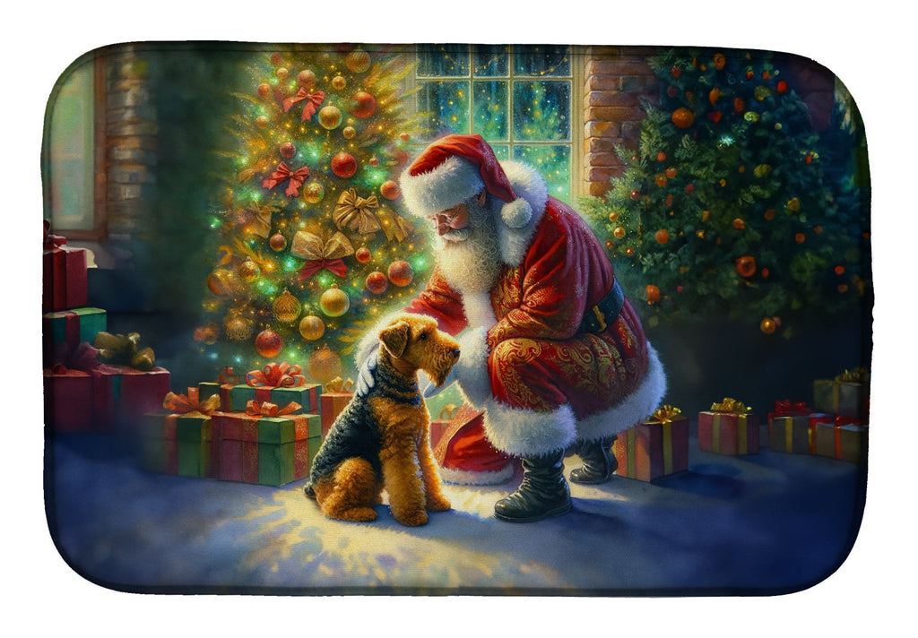 Airedale Terrier and Santa Claus Dish Drying Mat Absorbent Dish Drying Mat Pad for Kitchen Counter Dish Drainer Mat for Countertop, 14 x 21", Multicolor
