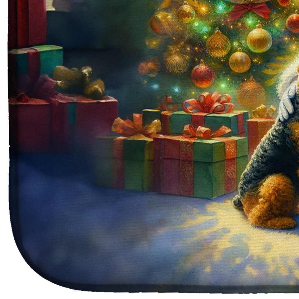 Airedale Terrier and Santa Claus Dish Drying Mat Absorbent Dish Drying Mat Pad for Kitchen Counter Dish Drainer Mat for Countertop, 14 x 21", Multicolor