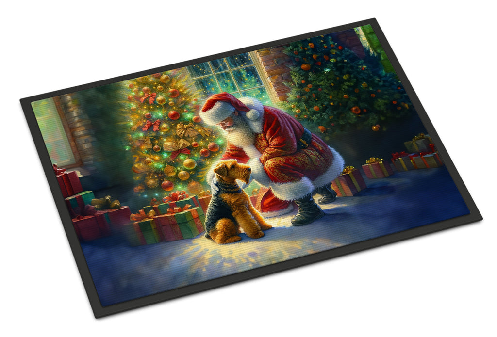 Airedale Terrier and Santa Claus Doormat Indoor Outdoor 24H X 36W Front Door Mat Rugs for Entryway, Non Slip Washable Low Pile,