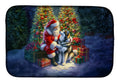 Alaskan Malamute and Santa Claus Dish Drying Mat Absorbent Dish Drying Mat Pad for Kitchen Counter Dish Drainer Mat for Countertop, 14 x 21", Multicolor