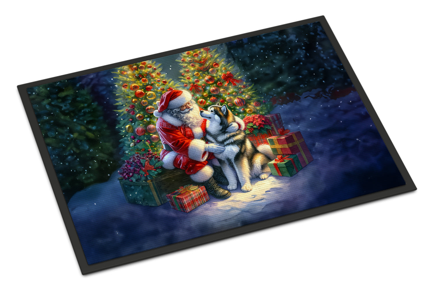 Alaskan Malamute and Santa Claus Doormat Indoor Outdoor 18H X 27W Front Door Mat Rugs for Entryway, Non Slip Washable