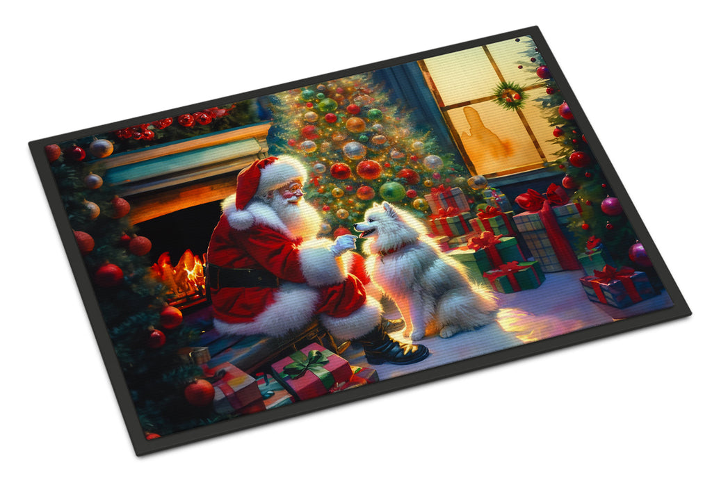 American Eskimo and Santa Claus Doormat Indoor Outdoor 18H X 27W Front Door Mat Rugs for Entryway, Non Slip Washable