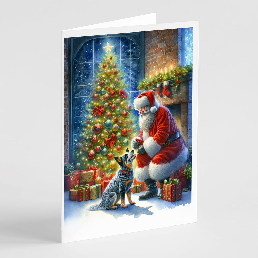 Australian Cattle Dog and Santa Claus Greeting Cards Pack of 8 Blank Cards with Envelopes Whimsical A7 Size 5x7