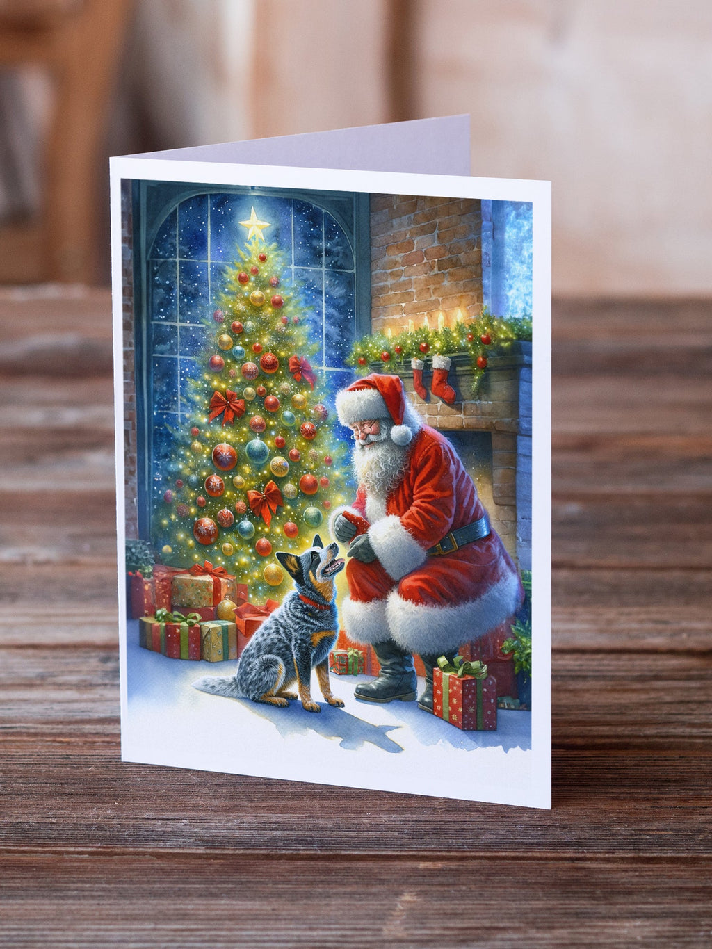 Australian Cattle Dog and Santa Claus Greeting Cards Pack of 8 Blank Cards with Envelopes Whimsical A7 Size 5x7
