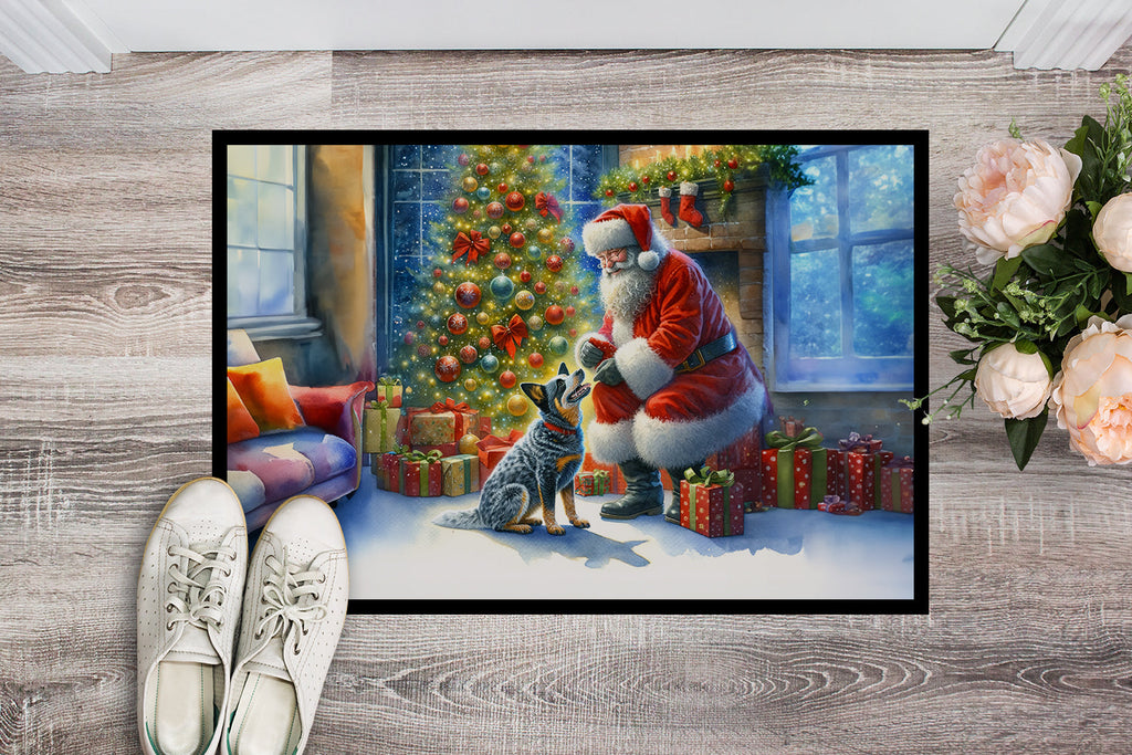 Australian Cattle Dog and Santa Claus Doormat Indoor Outdoor 24H X 36W Front Door Mat Rugs for Entryway, Non Slip Washable Low Pile,