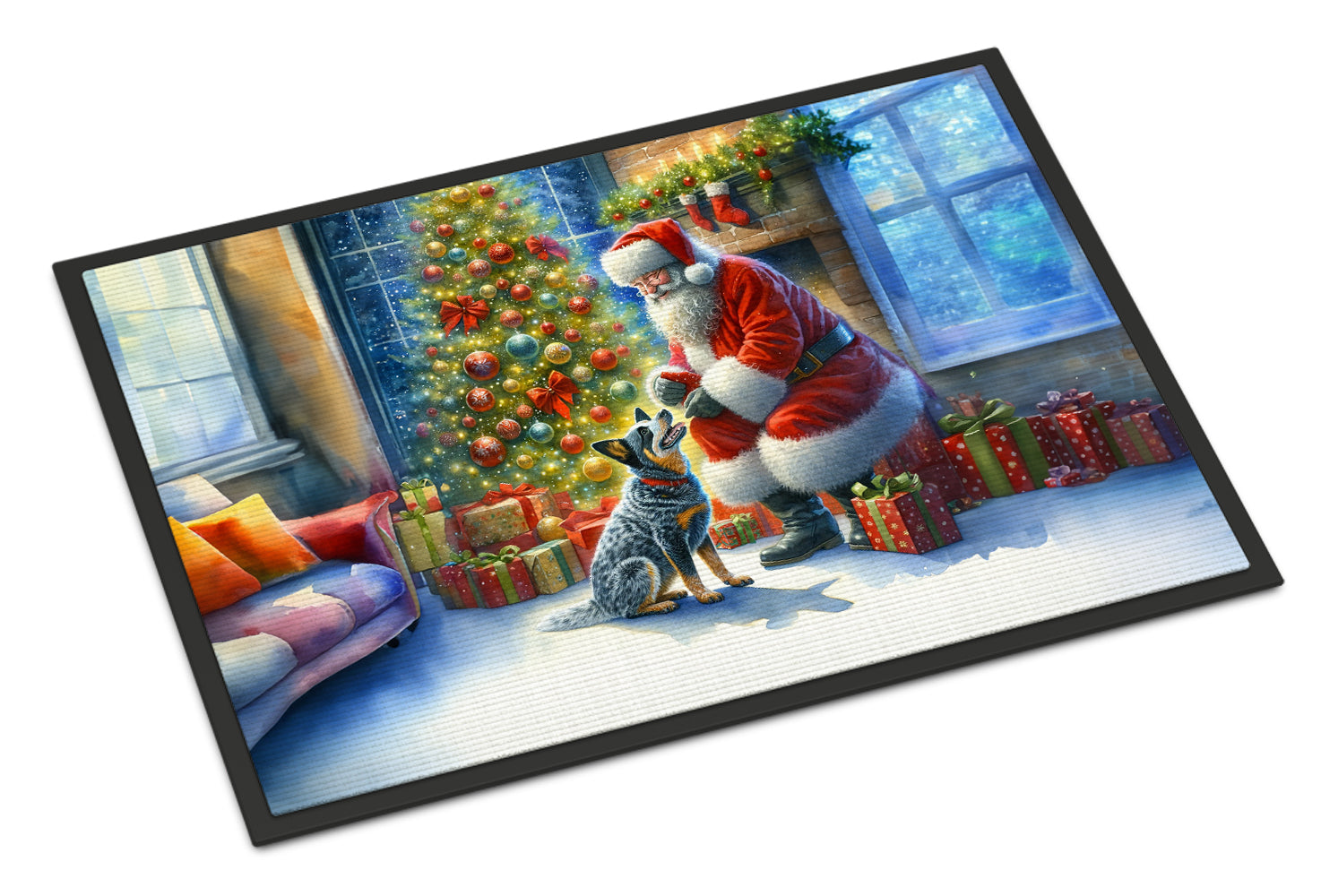 Australian Cattle Dog and Santa Claus Doormat Indoor Outdoor 18H X 27W Front Door Mat Rugs for Entryway, Non Slip Washable