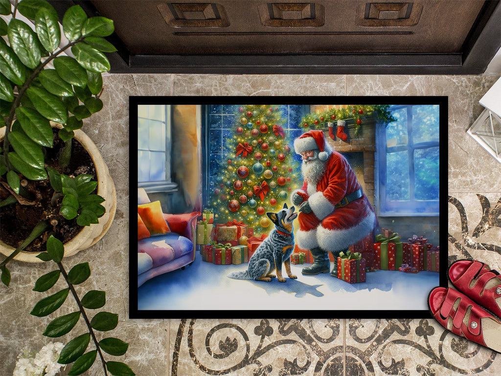 Australian Cattle Dog and Santa Claus Doormat Indoor Outdoor 18H X 27W Front Door Mat Rugs for Entryway, Non Slip Washable