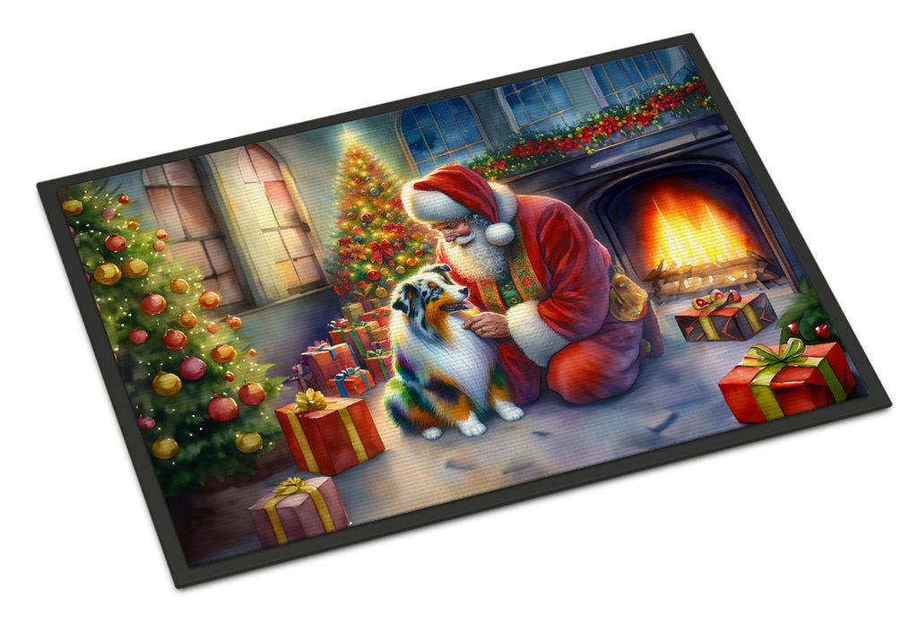Australian Shepherd and Santa Claus Doormat Indoor Outdoor 18H X 27W Front Door Mat Rugs for Entryway, Non Slip Washable