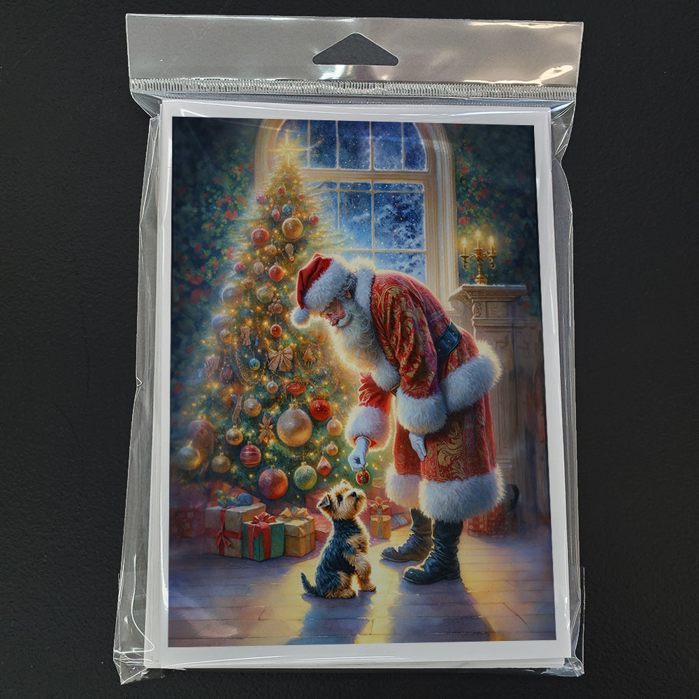 Australian Terrier and Santa Claus Greeting Cards Pack of 8 Blank Cards with Envelopes Whimsical A7 Size 5x7