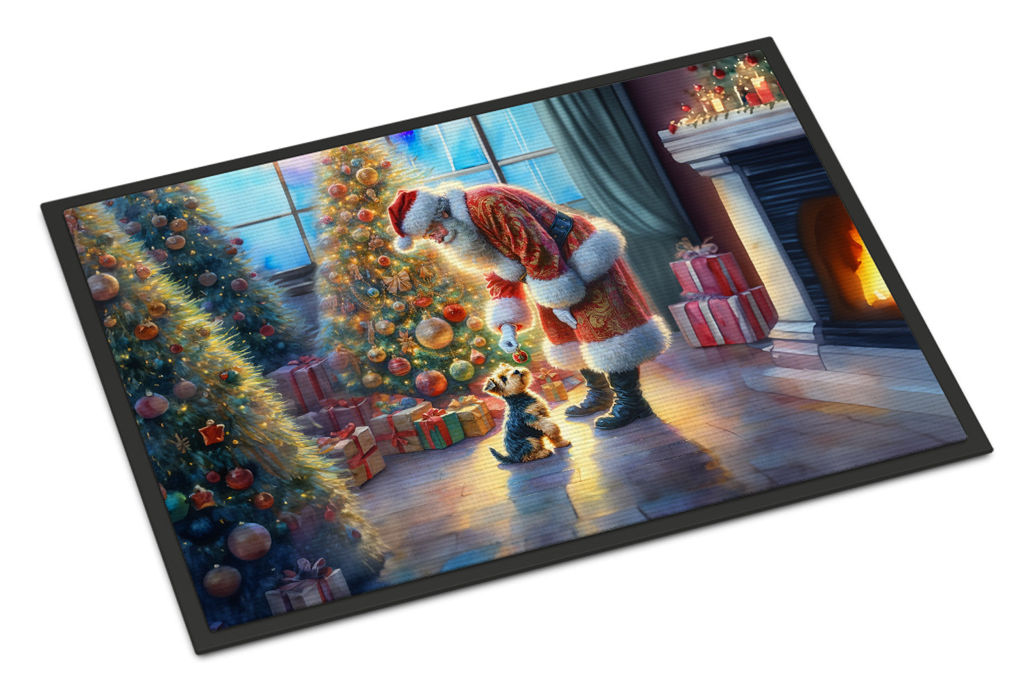 Australian Terrier and Santa Claus Doormat Indoor Outdoor 24H X 36W Front Door Mat Rugs for Entryway, Non Slip Washable Low Pile,